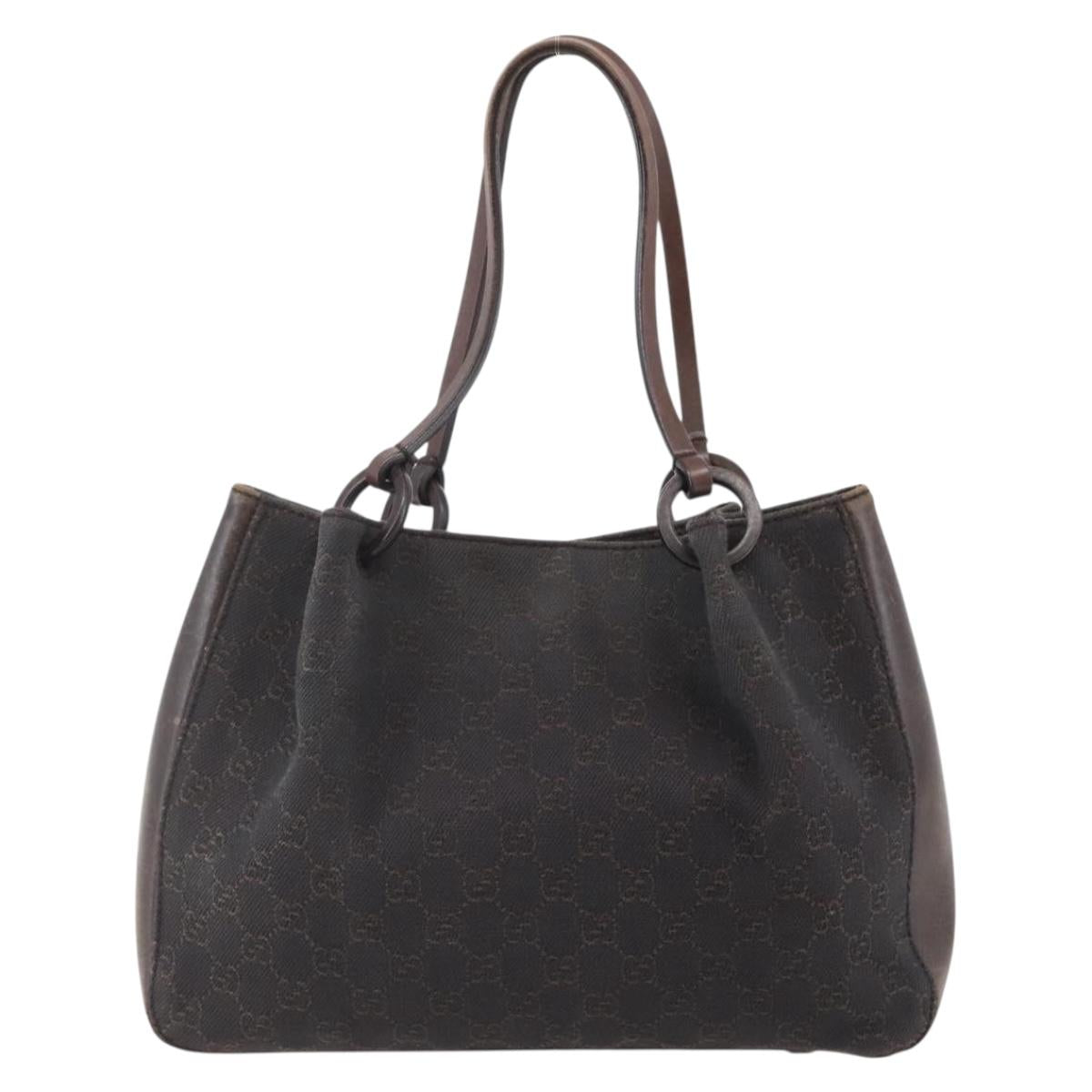 GUCCI GG Canvas Tote Bag Dark Brown Silver 101919 Auth ti3424