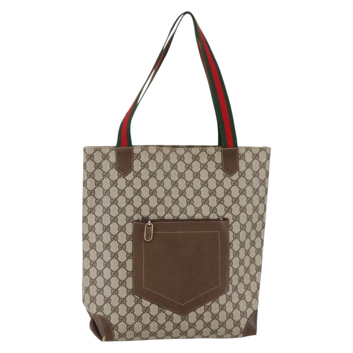 GUCCI GG Supreme Web Sherry Line Shoulder Bag PVC Beige Gold Auth ti3426