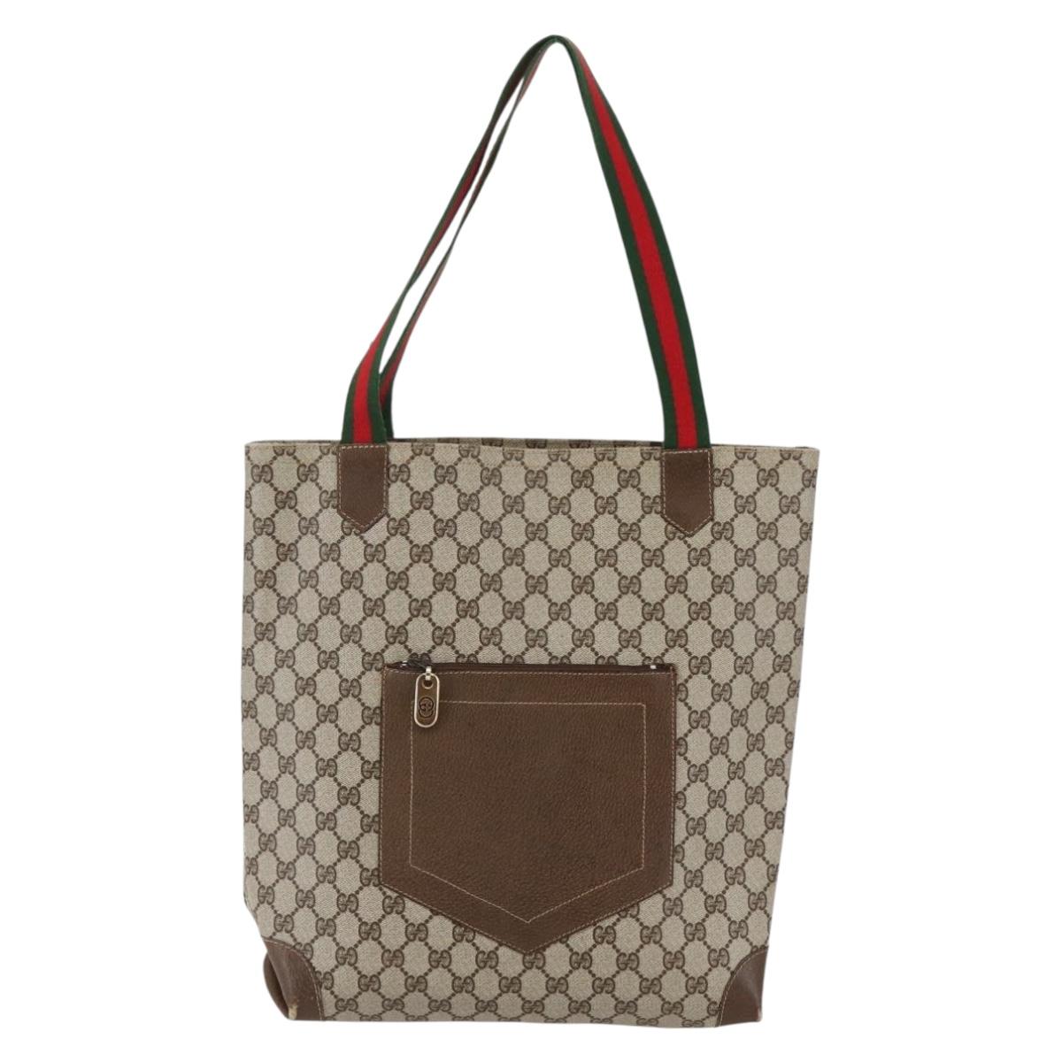 GUCCI GG Supreme Web Sherry Line Shoulder Bag PVC Beige Gold Auth ti3426