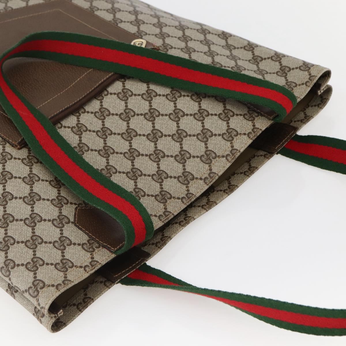 GUCCI GG Supreme Web Sherry Line Shoulder Bag PVC Beige Gold Auth ti3426