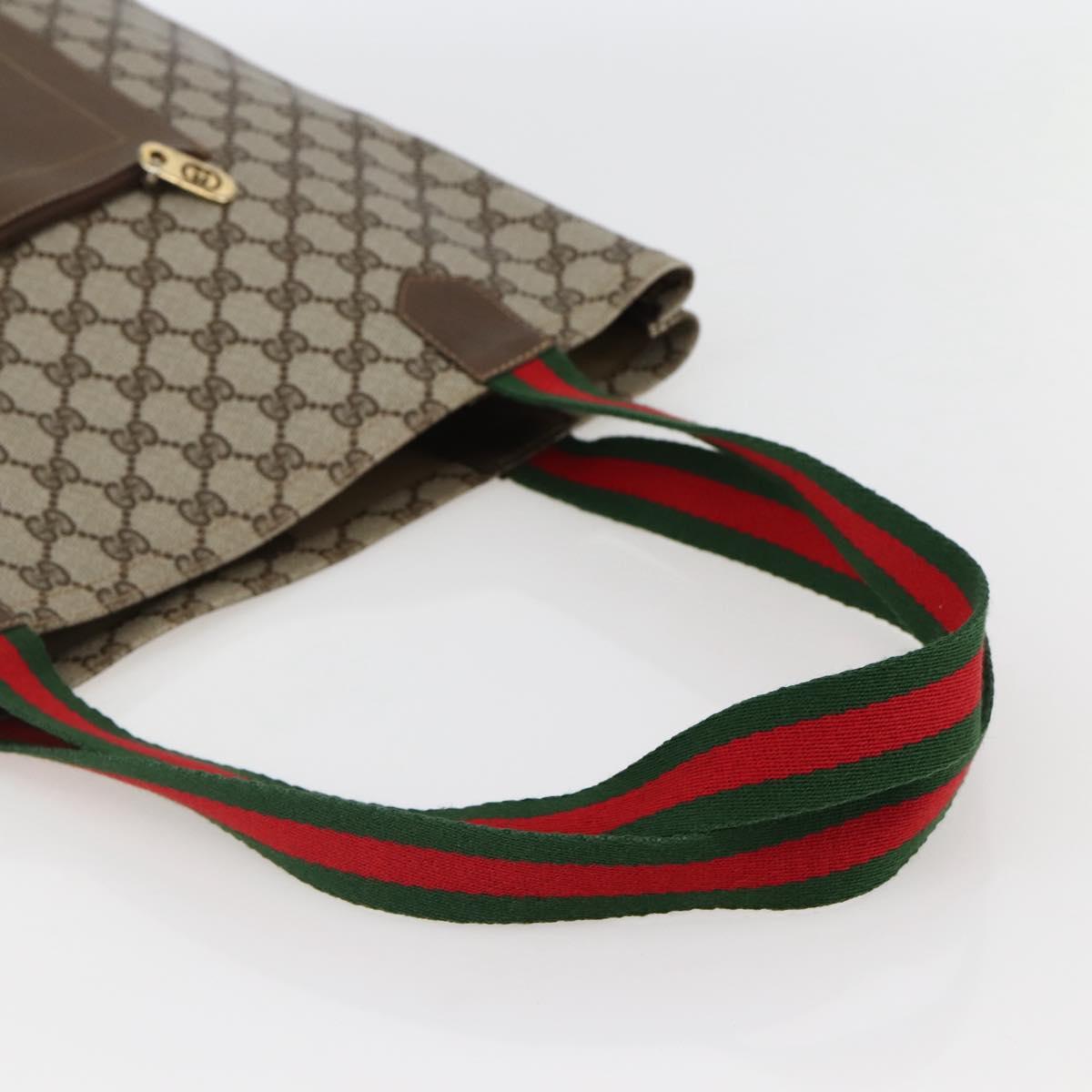 GUCCI GG Supreme Web Sherry Line Shoulder Bag PVC Beige Gold Auth ti3426