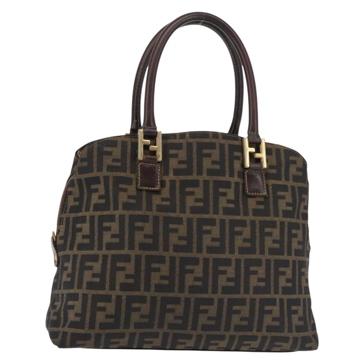 FENDI Zucca Canvas Hand Bag Brown Black gold Auth ti3427