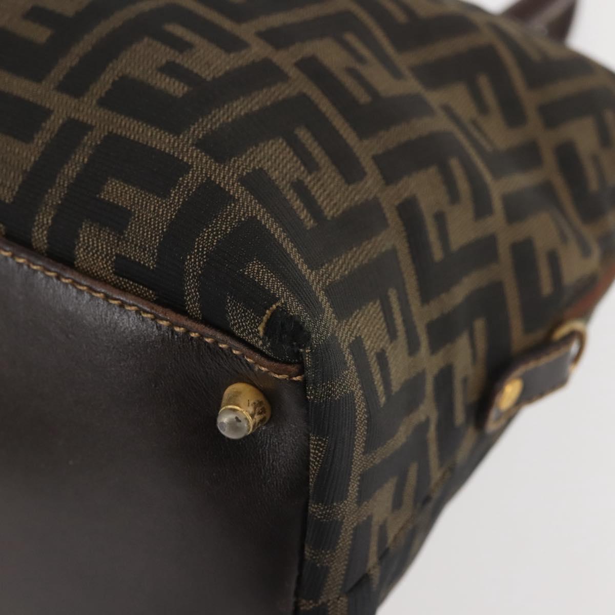 FENDI Zucca Canvas Hand Bag Brown Black gold Auth ti3427