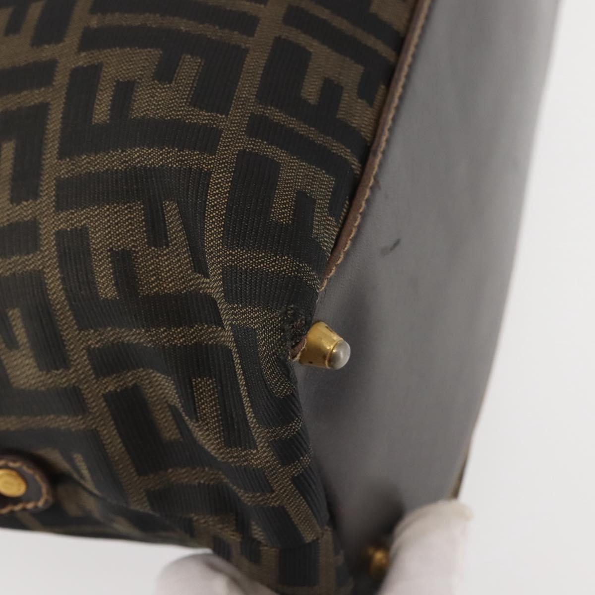 FENDI Zucca Canvas Hand Bag Brown Black gold Auth ti3427