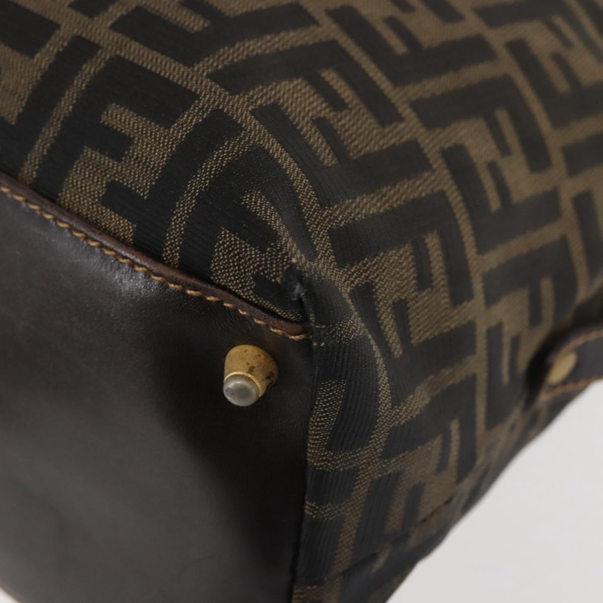 FENDI Zucca Canvas Hand Bag Brown Black gold Auth ti3427