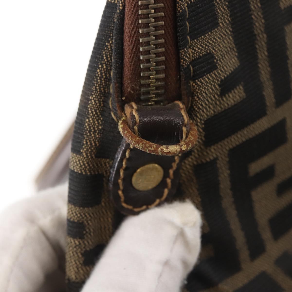 FENDI Zucca Canvas Hand Bag Brown Black gold Auth ti3427