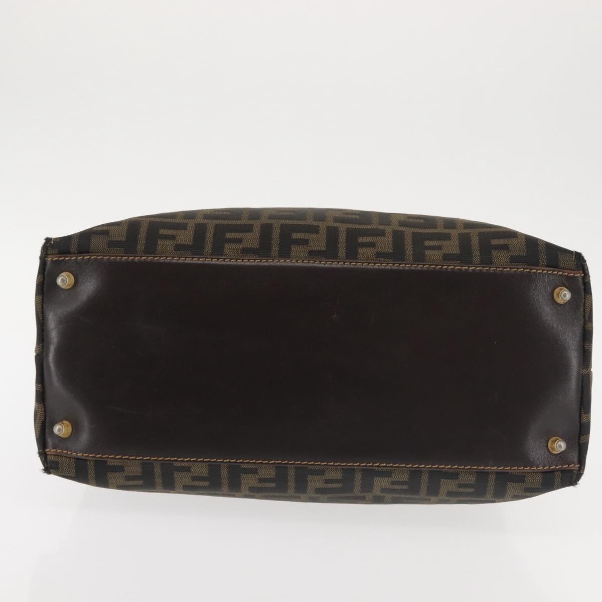 FENDI Zucca Canvas Hand Bag Brown Black gold Auth ti3427