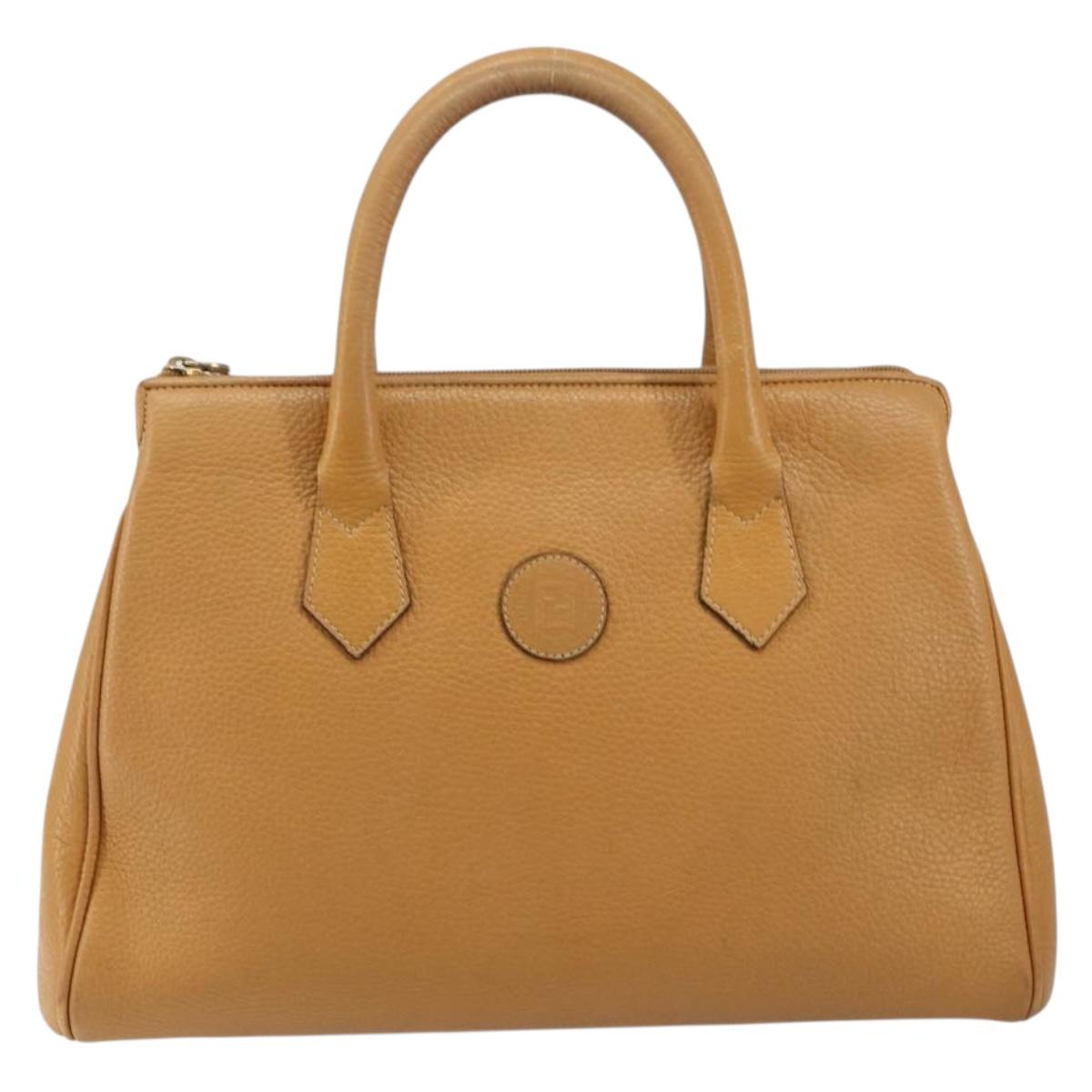 FENDI Hand Bag Leather Brown Gold Auth ti3431