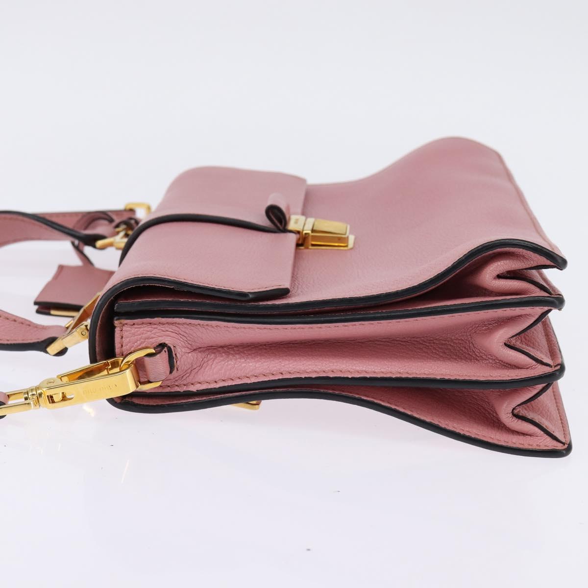 Miu Miu Madras Hand Bag Leather 2way Pink Gold Auth ti3432