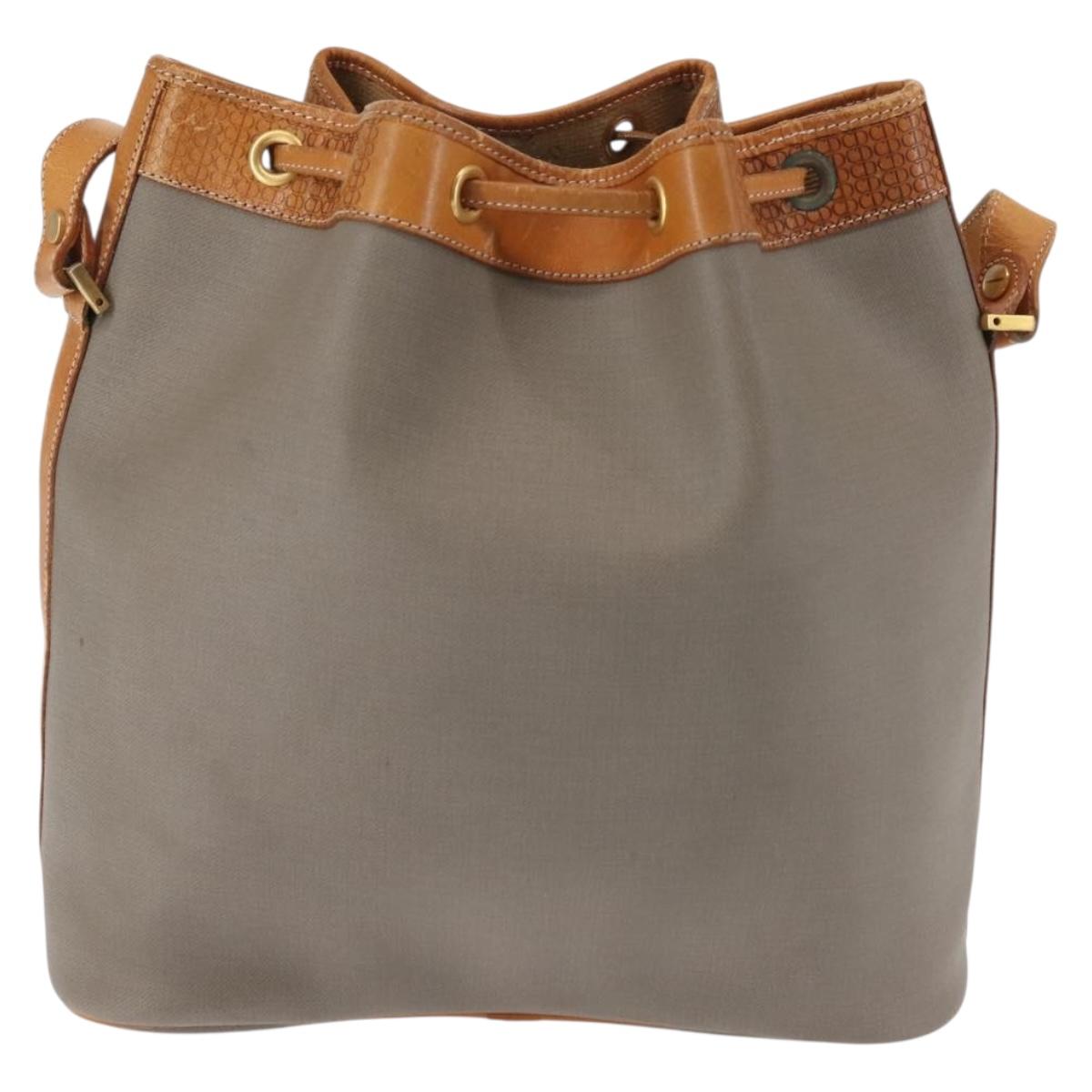 Christian Dior Shoulder Bag PVC Leather Gray Gold Auth ti3433