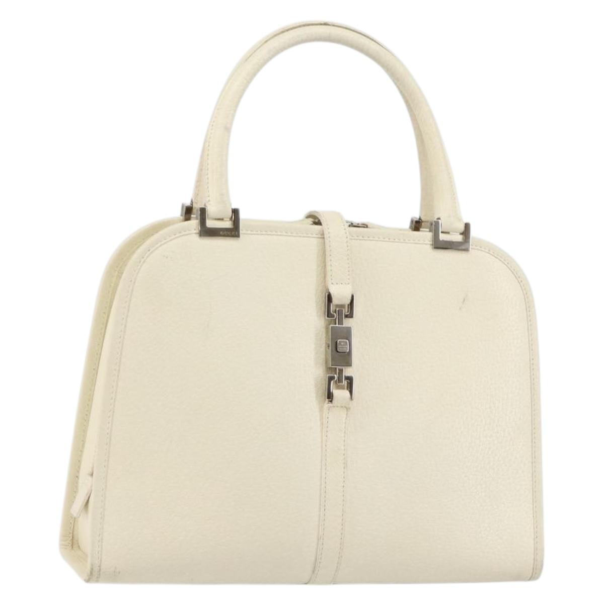 GUCCI Jackie Hand Bag Leather White Silver 002 1071 Auth ti3434