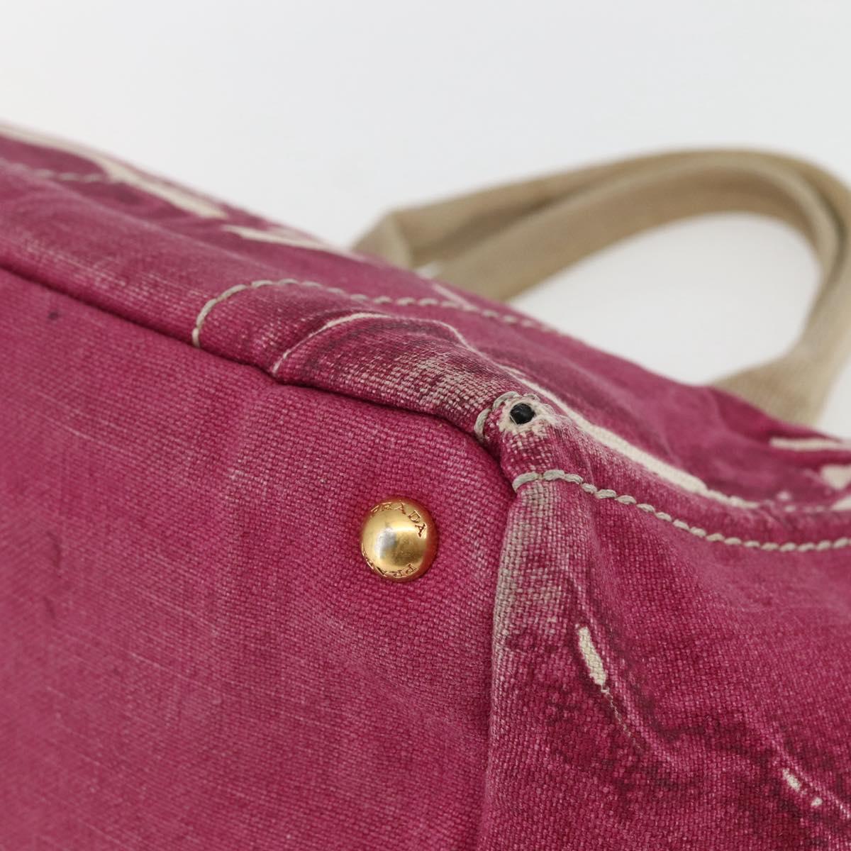 PRADA Canapa MM Hand Bag Canvas Pink Gold Auth ti3437