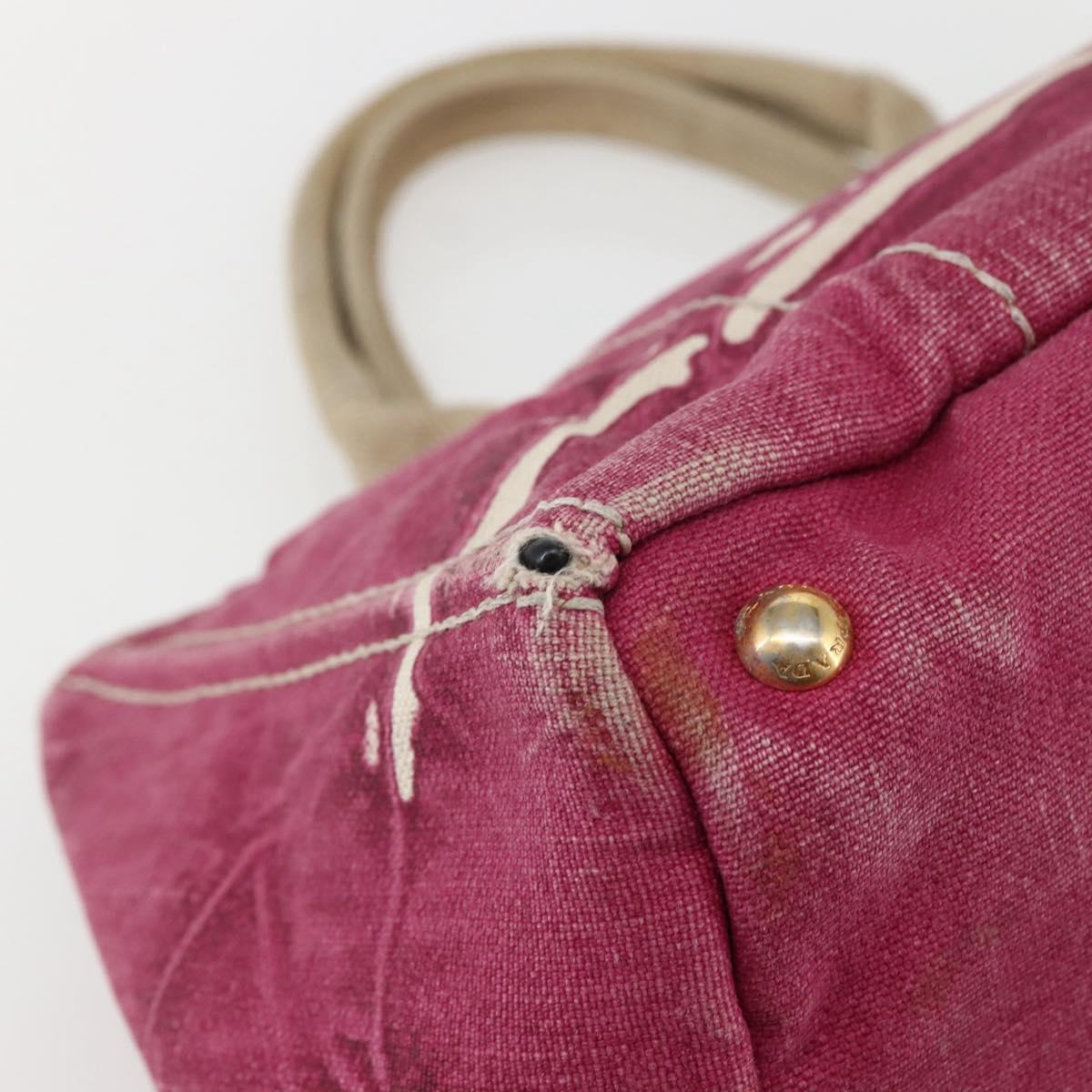 PRADA Canapa MM Hand Bag Canvas Pink Gold Auth ti3437