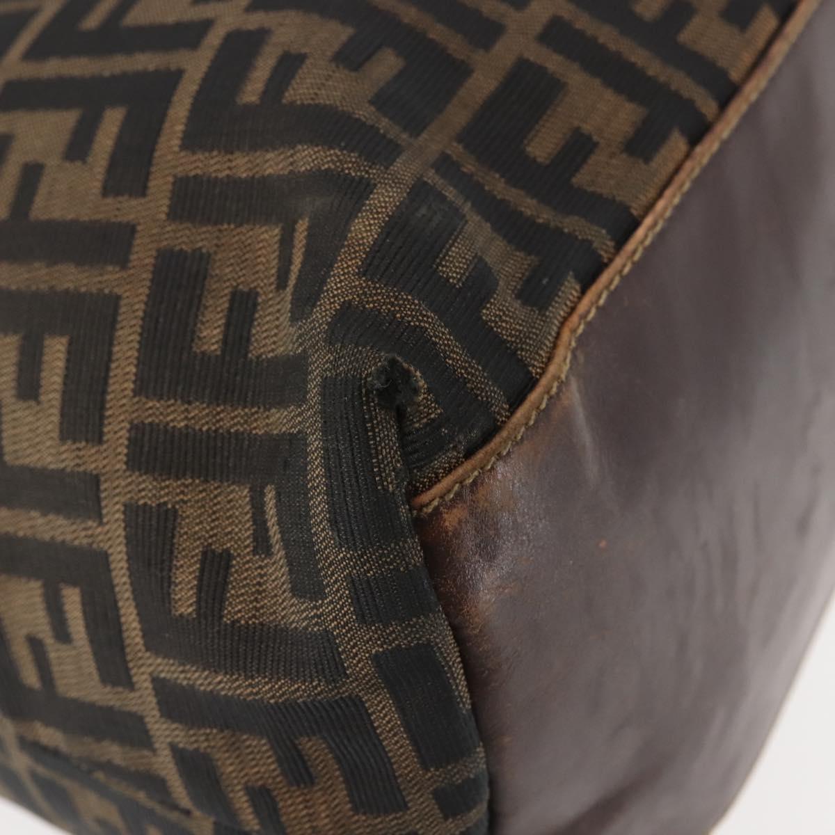 FENDI Zucca Canvas Hand Bag Brown Black gold Auth ti3440