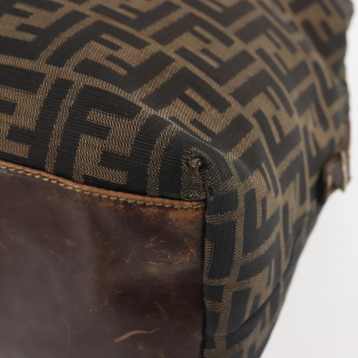 FENDI Zucca Canvas Hand Bag Brown Black gold Auth ti3440
