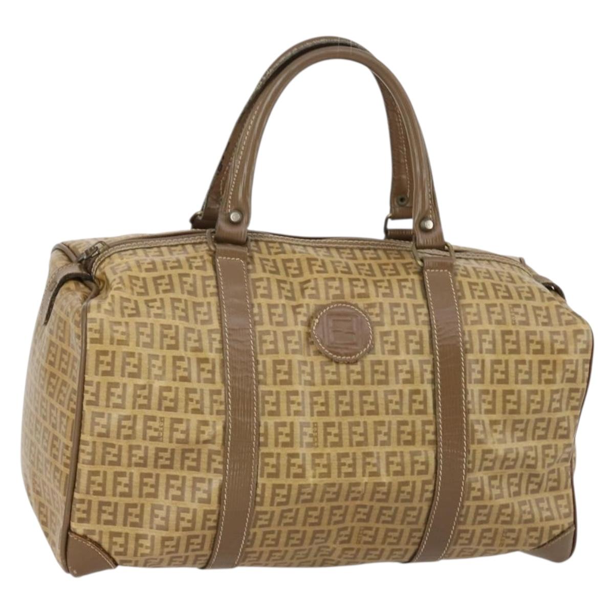 FENDI Zucchino Canvas Boston Bag Coated Canvas Beige Auth ti3442