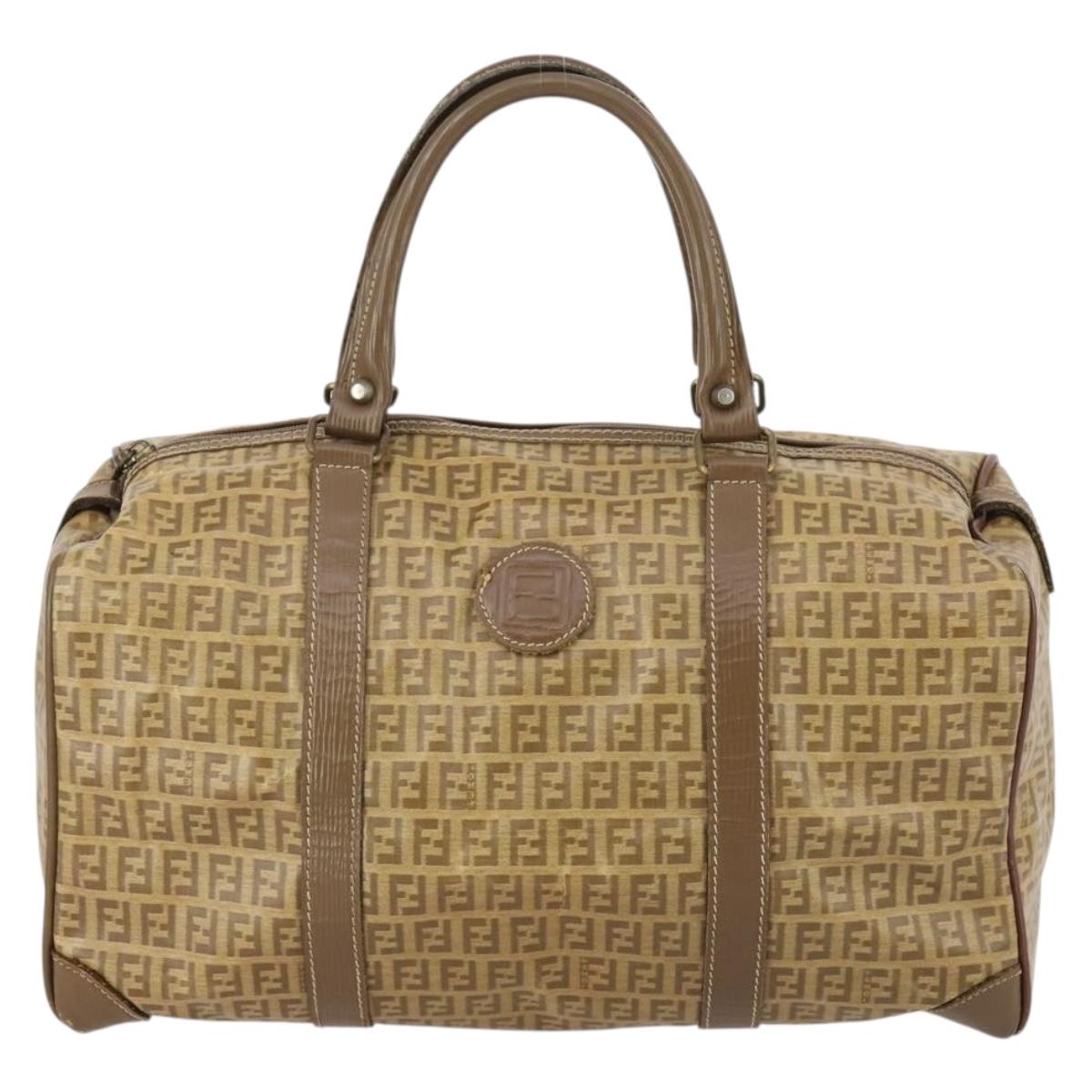 FENDI Zucchino Canvas Boston Bag Coated Canvas Beige Auth ti3442