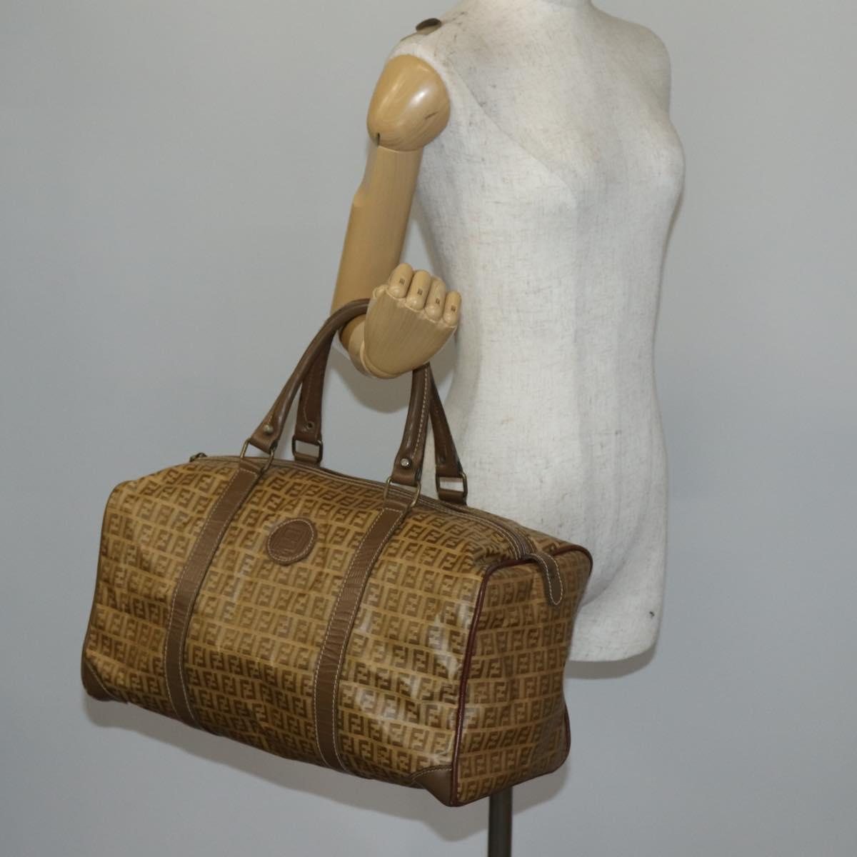 FENDI Zucchino Canvas Boston Bag Coated Canvas Beige Auth ti3442