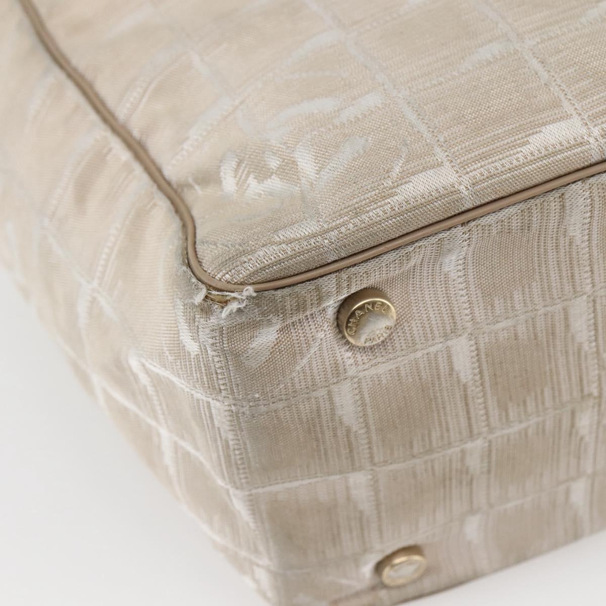 CHANEL New Travel Line Tote Bag Nylon Beige Gold CC Auth ti3446