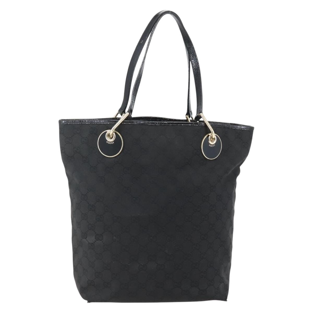 GUCCI GG Canvas Tote Bag Black Gold 120836 Auth ti3447