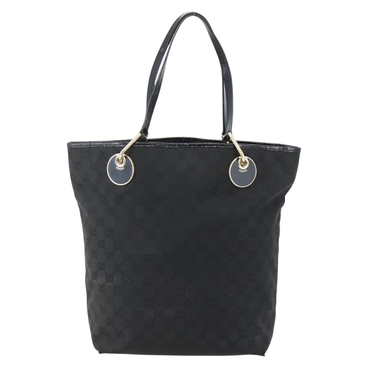 GUCCI GG Canvas Tote Bag Black Gold 120836 Auth ti3447