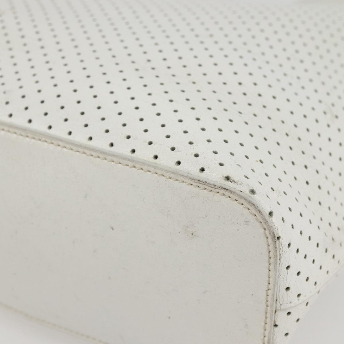 PRADA Tote Bag Punching Leather White Silver Auth ti3448