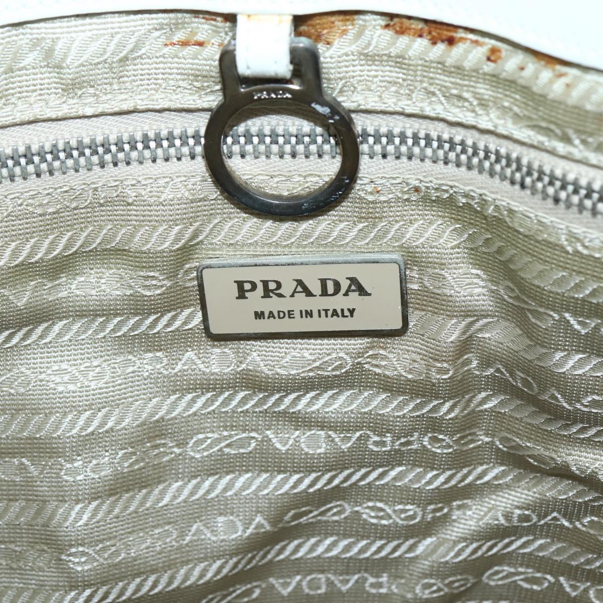 PRADA Tote Bag Punching Leather White Silver Auth ti3448