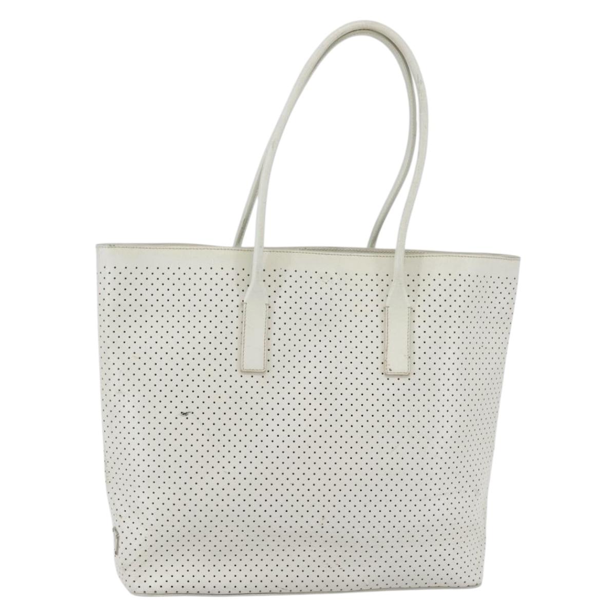 PRADA Tote Bag Punching Leather White Silver Auth ti3448
