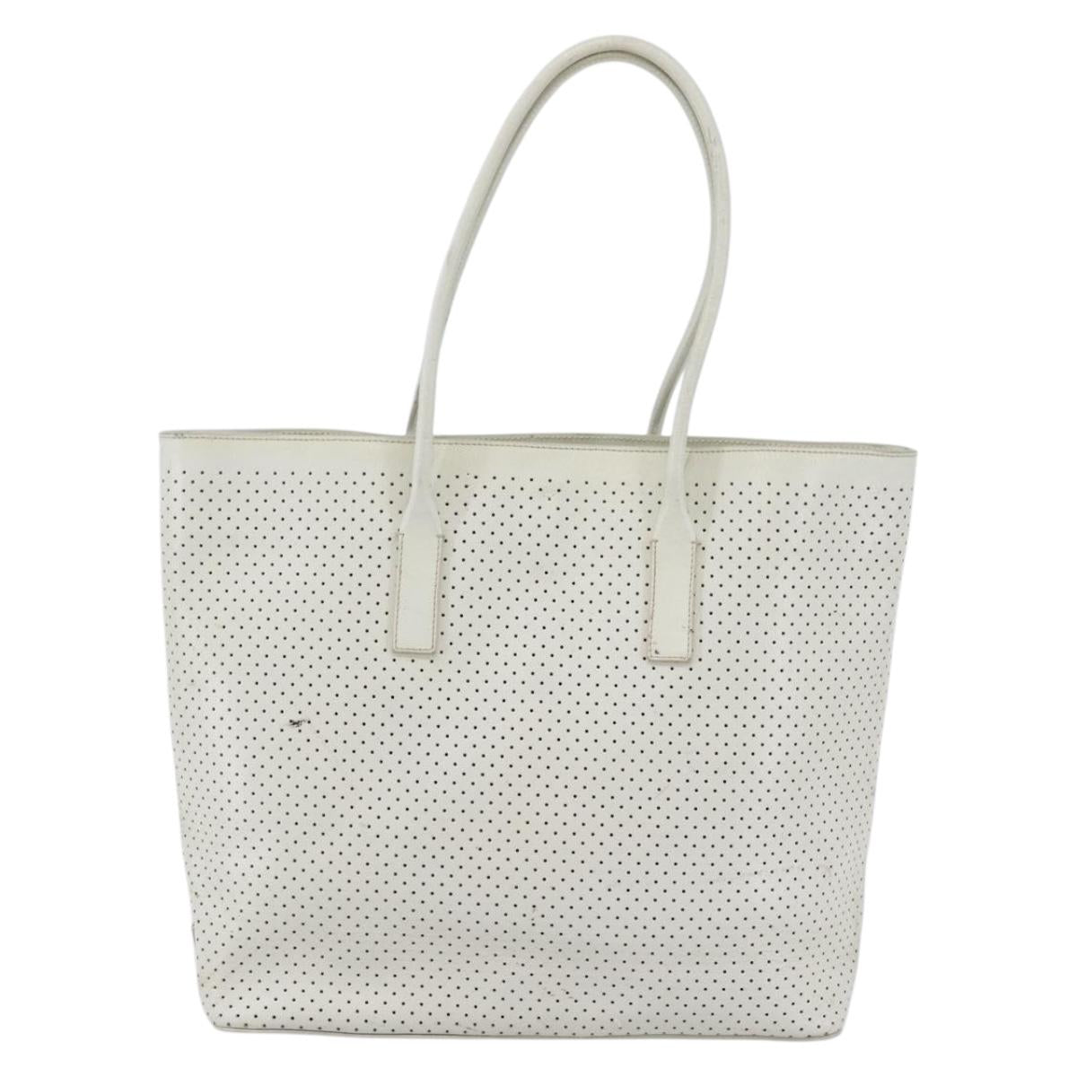 PRADA Tote Bag Punching Leather White Silver Auth ti3448