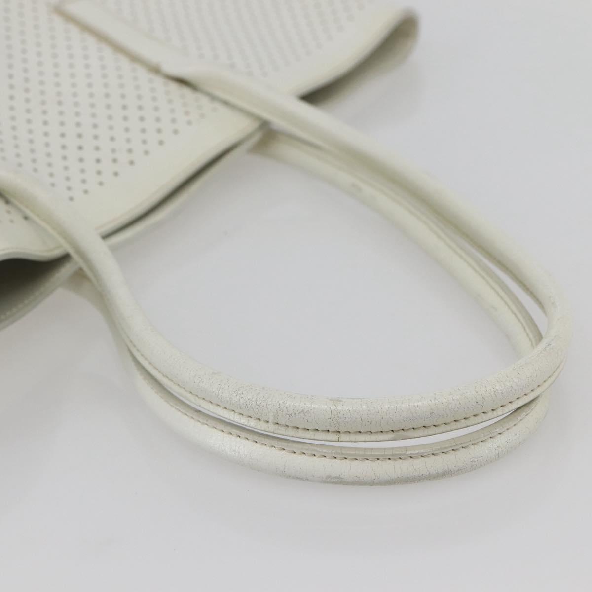 PRADA Tote Bag Punching Leather White Silver Auth ti3448