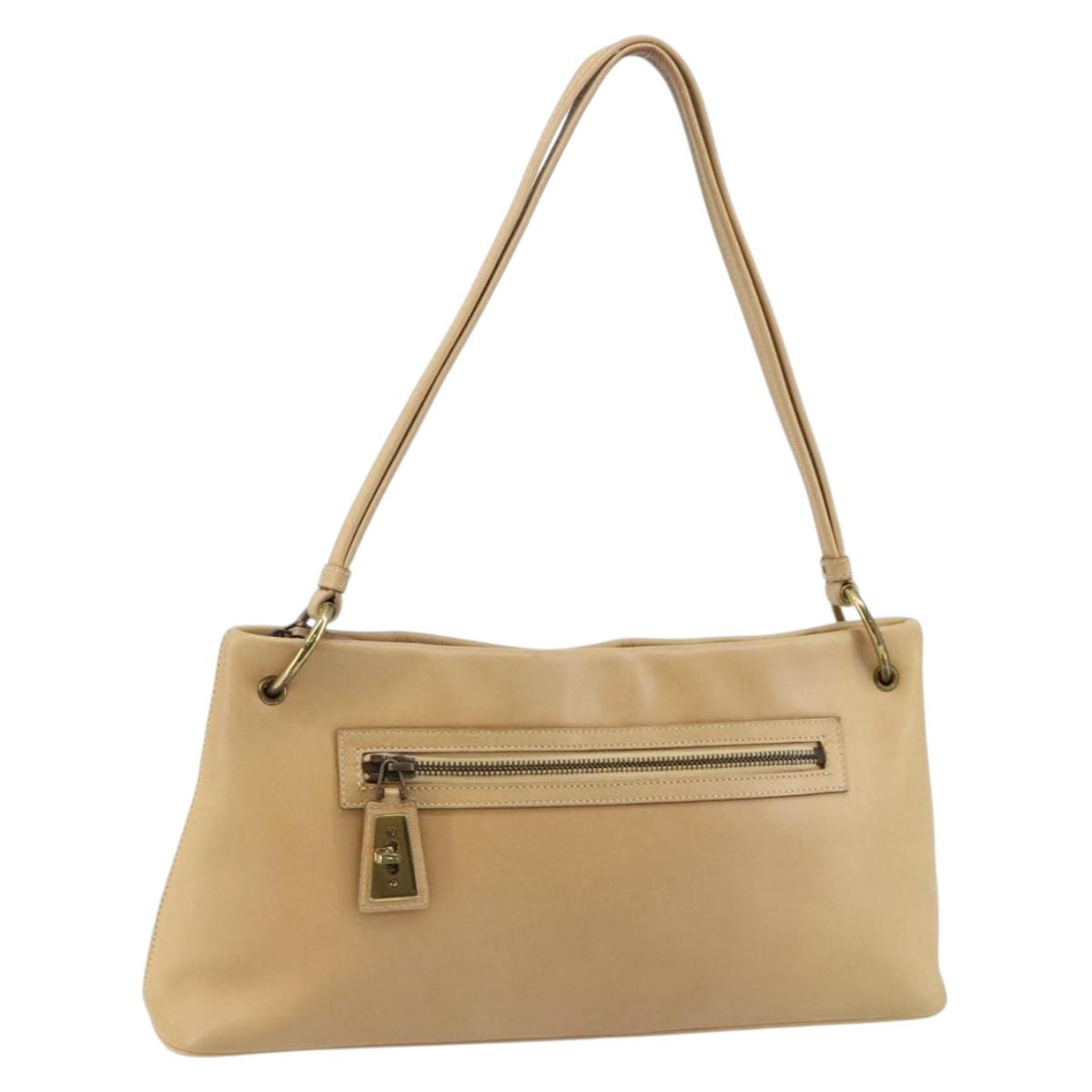GUCCI Shoulder Bag Leather Beige Gold 90699 Auth ti3449