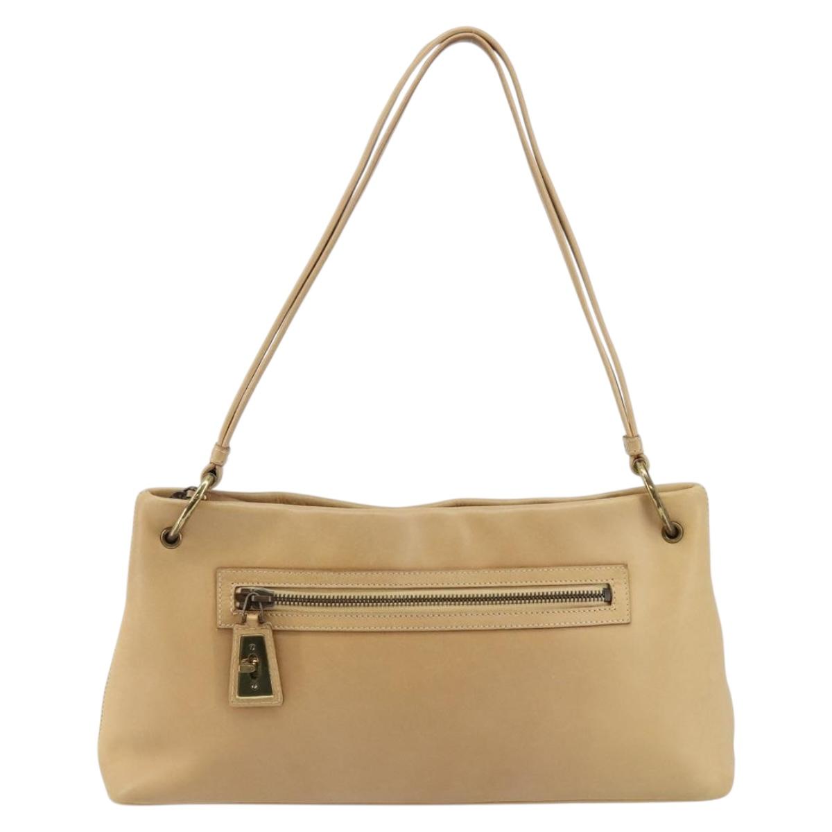 GUCCI Shoulder Bag Leather Beige Gold 90699 Auth ti3449