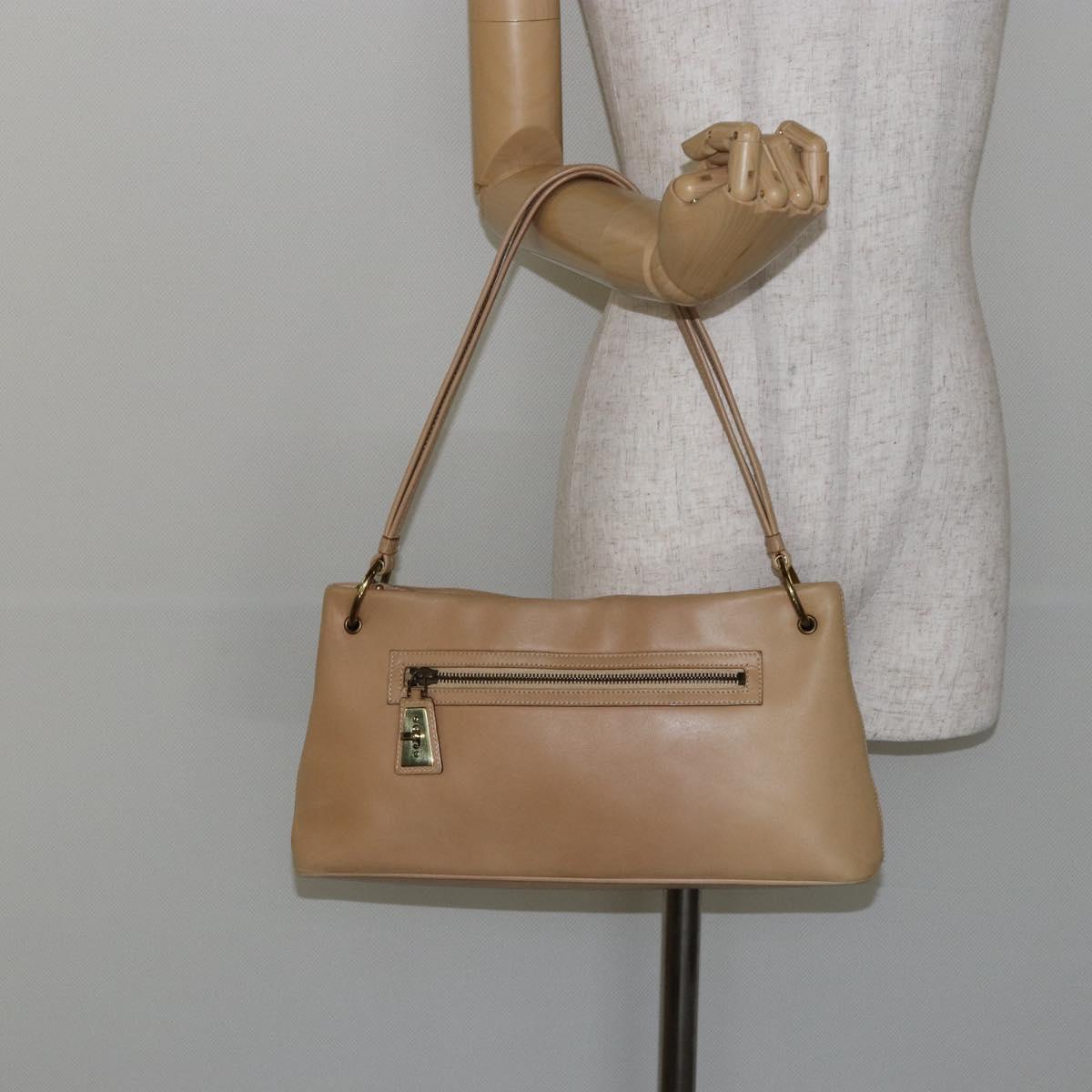 GUCCI Shoulder Bag Leather Beige Gold 90699 Auth ti3449
