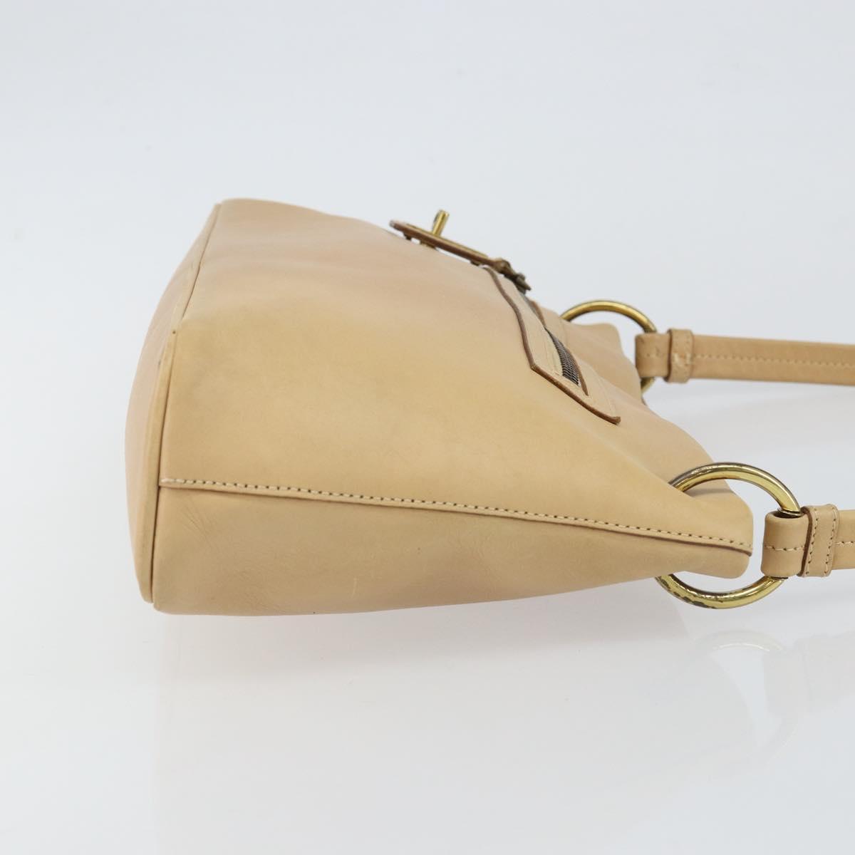 GUCCI Shoulder Bag Leather Beige Gold 90699 Auth ti3449