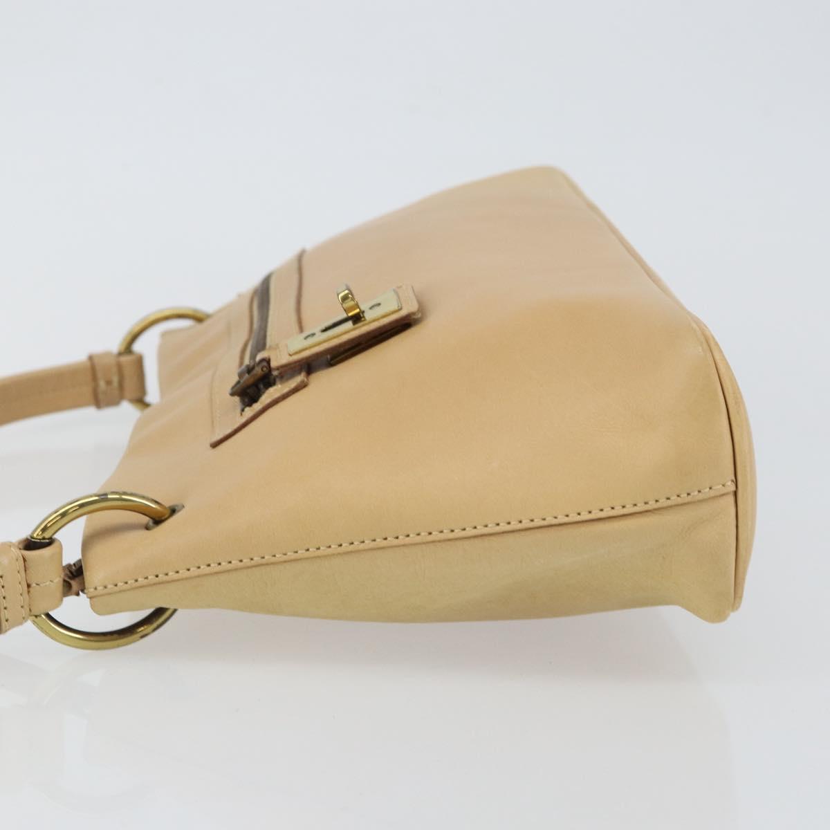 GUCCI Shoulder Bag Leather Beige Gold 90699 Auth ti3449