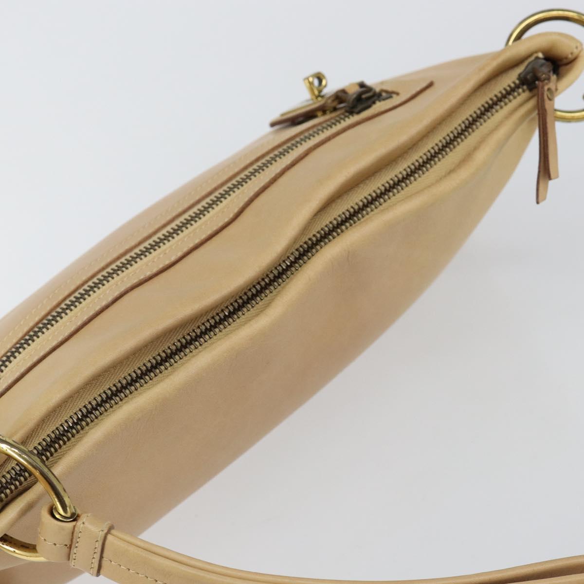 GUCCI Shoulder Bag Leather Beige Gold 90699 Auth ti3449