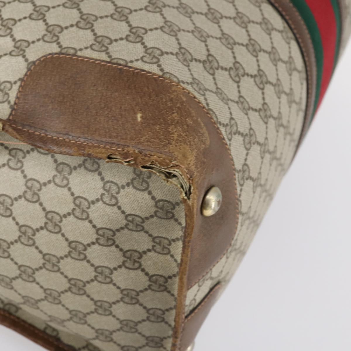 GUCCI GG Supreme Web Sherry Line Boston Bag PVC Beige Gold Auth ti3450