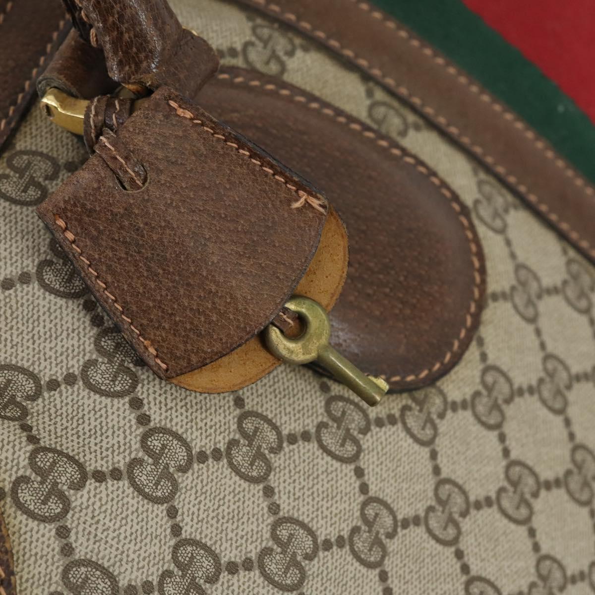 GUCCI GG Supreme Web Sherry Line Boston Bag PVC Beige Gold Auth ti3450