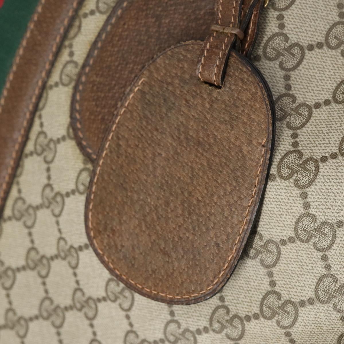 GUCCI GG Supreme Web Sherry Line Boston Bag PVC Beige Gold Auth ti3450