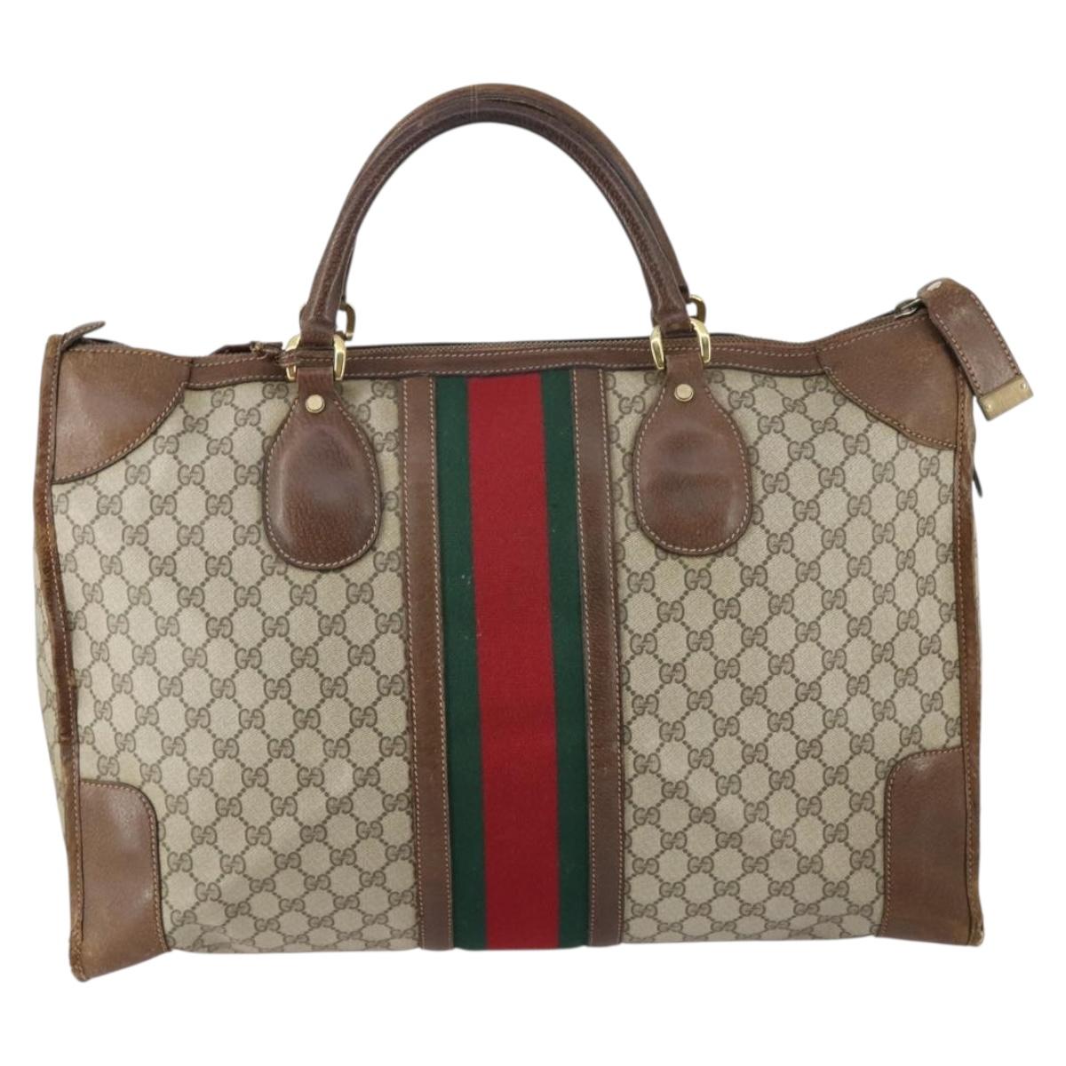 GUCCI GG Supreme Web Sherry Line Boston Bag PVC Beige Gold Auth ti3450