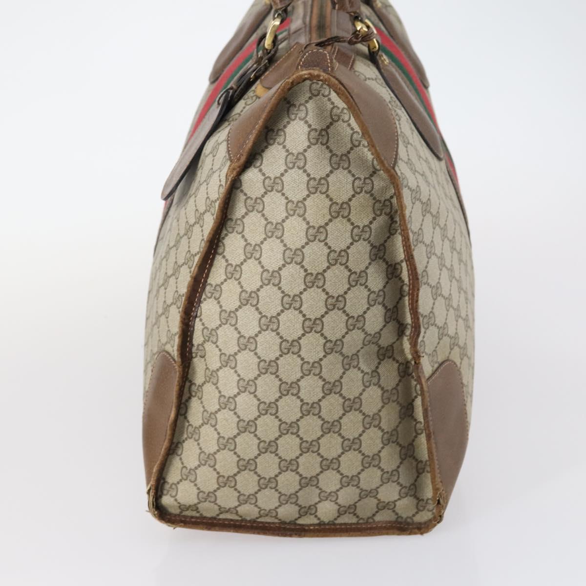 GUCCI GG Supreme Web Sherry Line Boston Bag PVC Beige Gold Auth ti3450