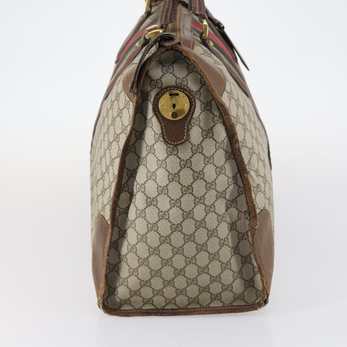 GUCCI GG Supreme Web Sherry Line Boston Bag PVC Beige Gold Auth ti3450