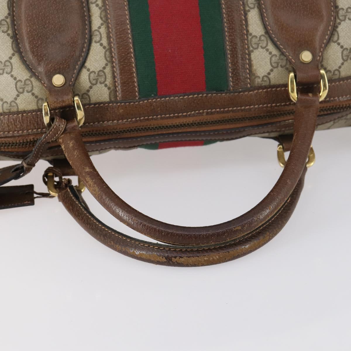 GUCCI GG Supreme Web Sherry Line Boston Bag PVC Beige Gold Auth ti3450