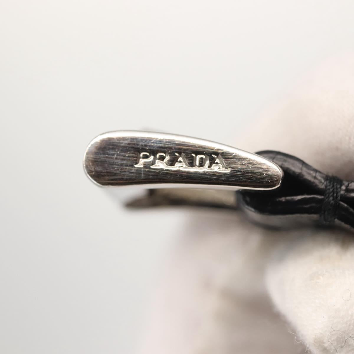 PRADA Gloves Leather Black Silver Auth ti3452