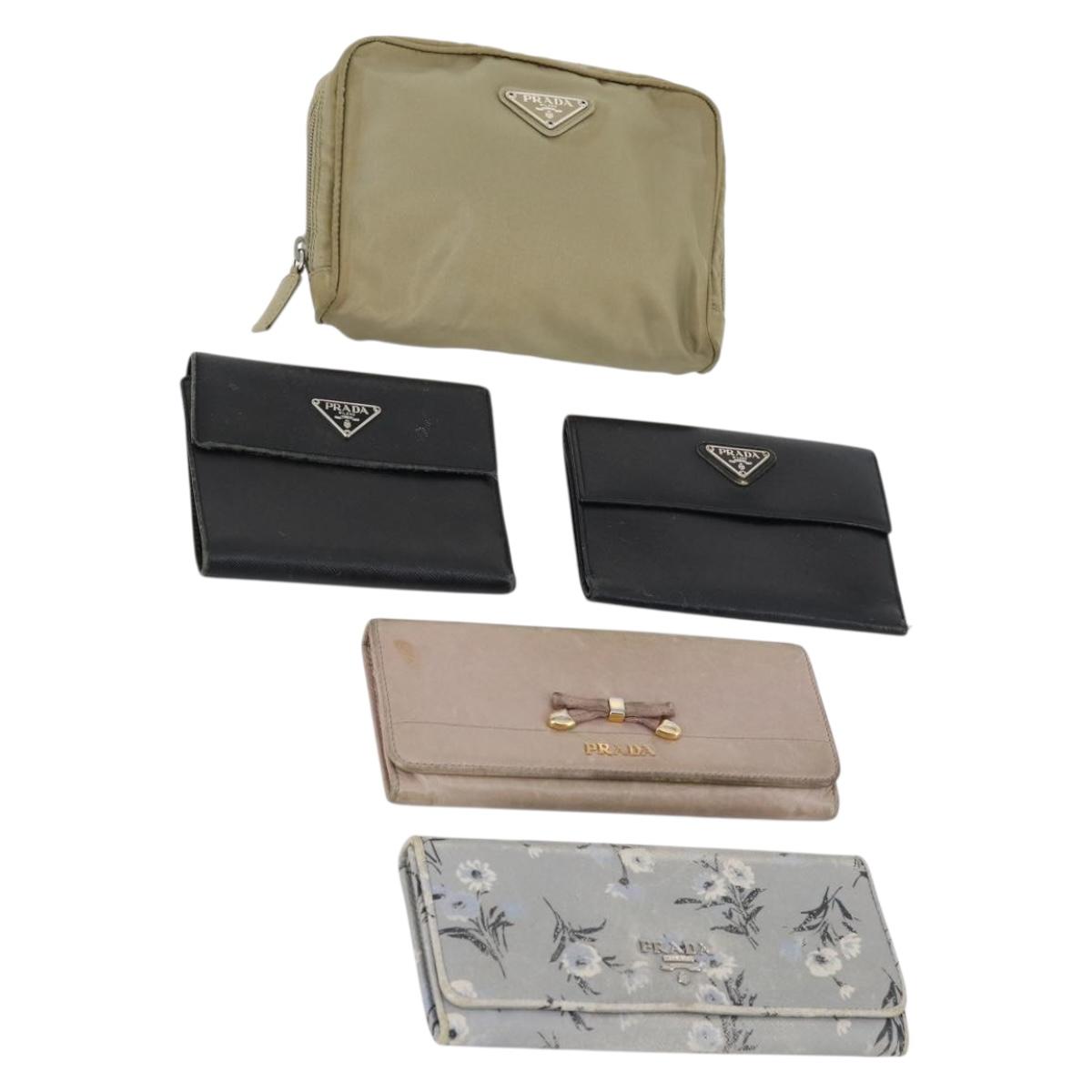 PRADA Pouch Wallet Leather 5Set Pink Black blue Auth ti3456
