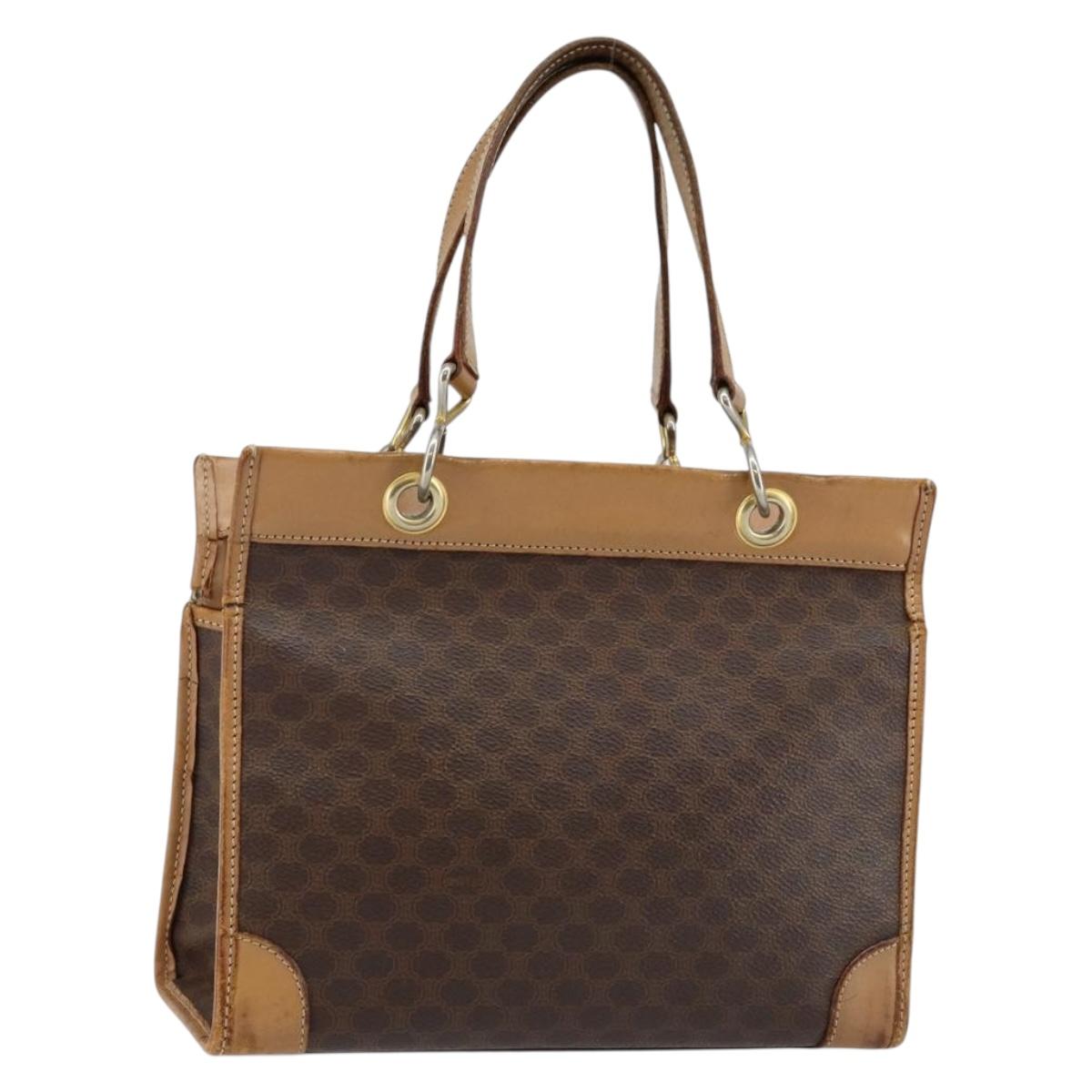 CELINE Macadam Canvas Hand Bag Brown Gold Auth ti3457