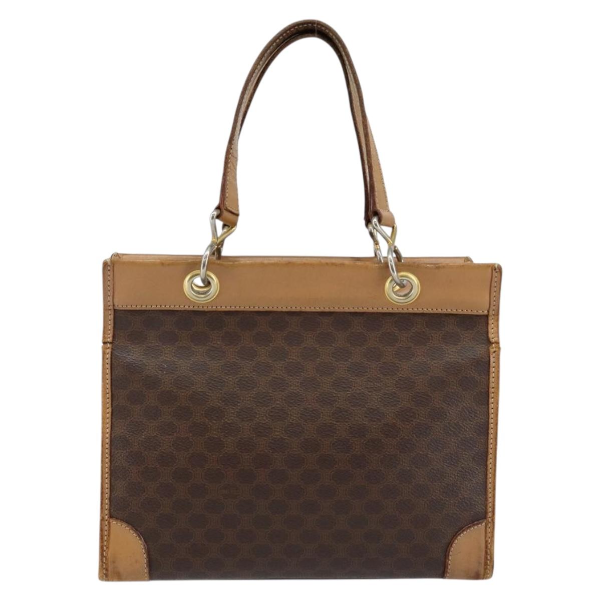 CELINE Macadam Canvas Hand Bag Brown Gold Auth ti3457