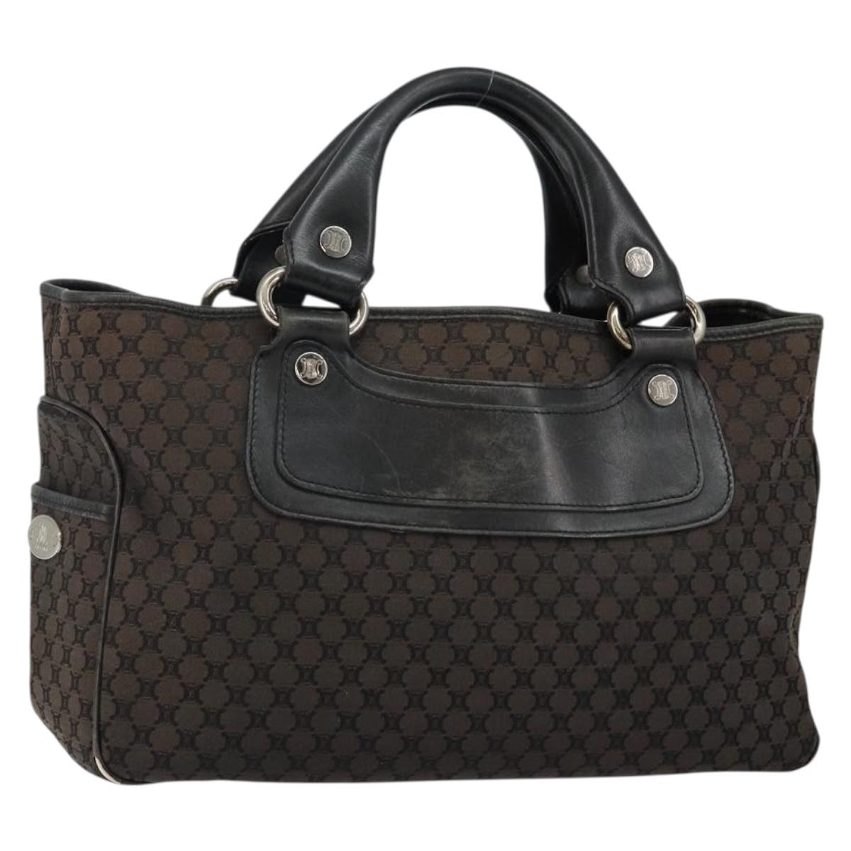 CELINE Macadam Canvas Boogie Hand Bag Dark Brown Black Silver Auth ti3458