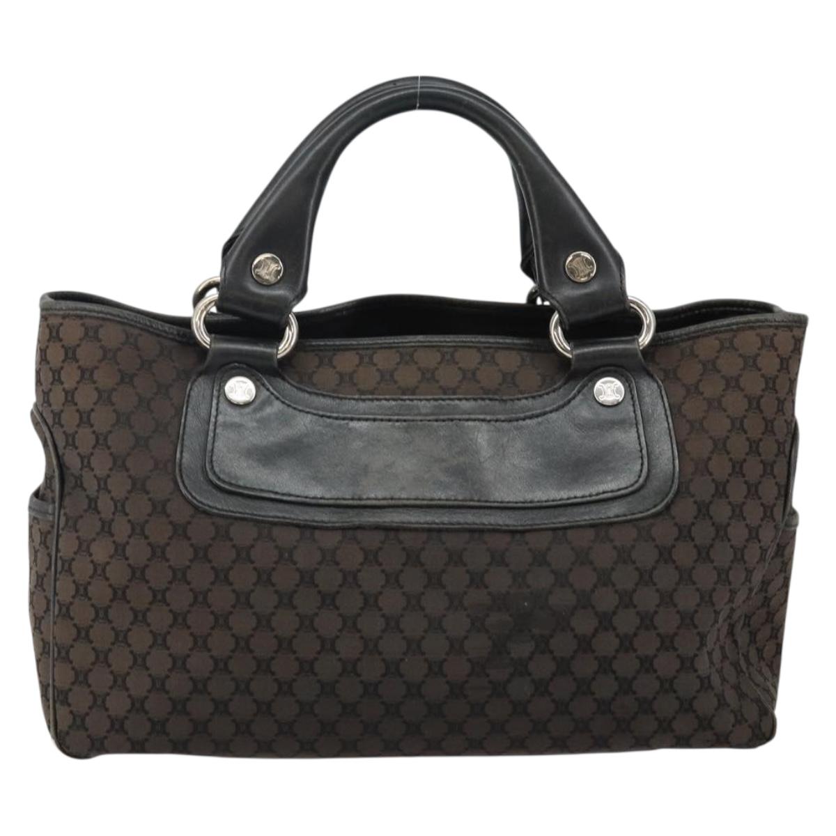CELINE Macadam Canvas Boogie Hand Bag Dark Brown Black Silver Auth ti3458