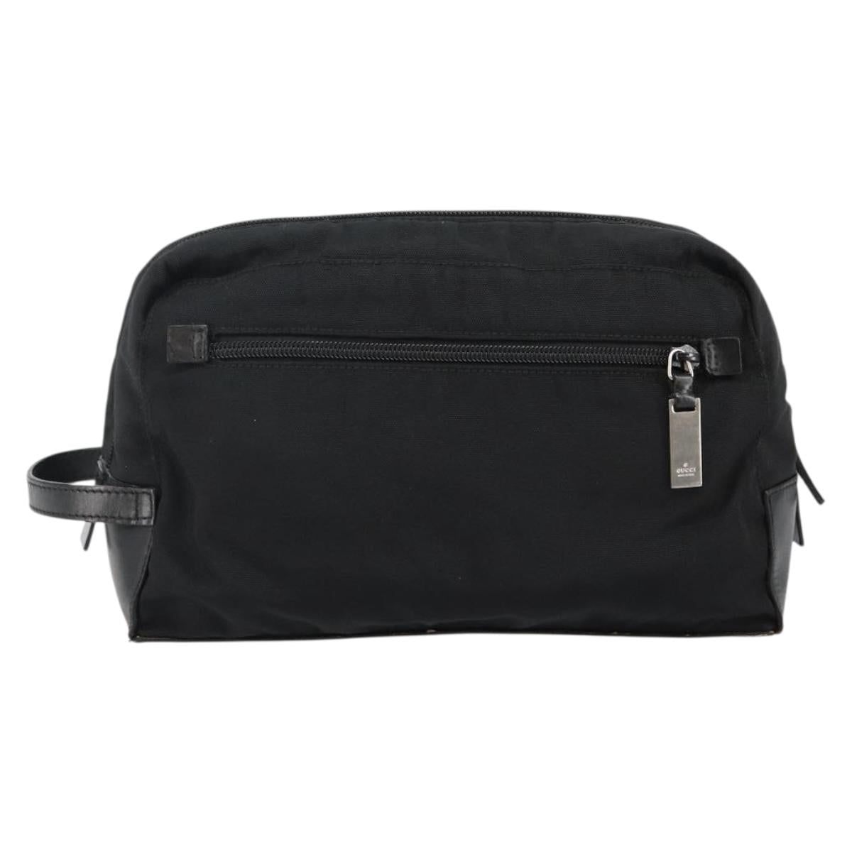 GUCCI Clutch Bag Nylon Leather Black Silver 014 1133 Auth ti3461